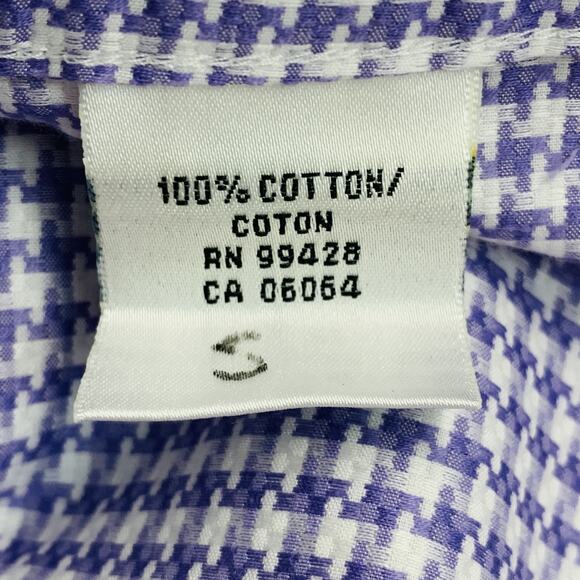 BUGATCHI UOMO Size L Purple White Houndstooth Cotton Long Sleeve Shirt - Picture 7 of 8